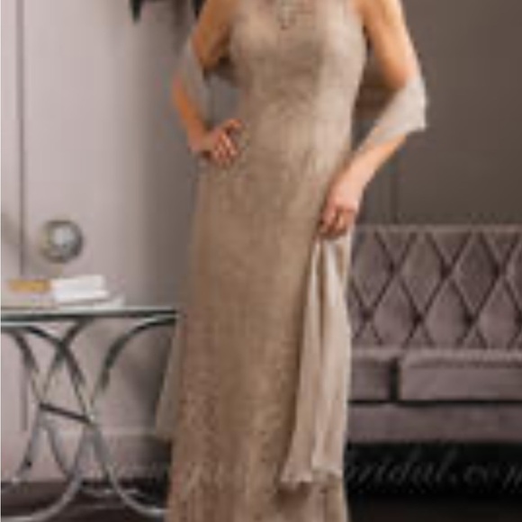 Mother of the Bride Beige Halter Gown - Picture 1 of 7